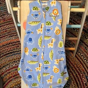 Blue Sleep Sack with Cartoon Animals and Sleeveless Design